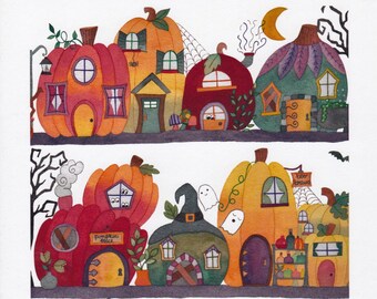 Halloween Village Art Print | Halloween Art Print | Halloween Decor | Happy Halloween