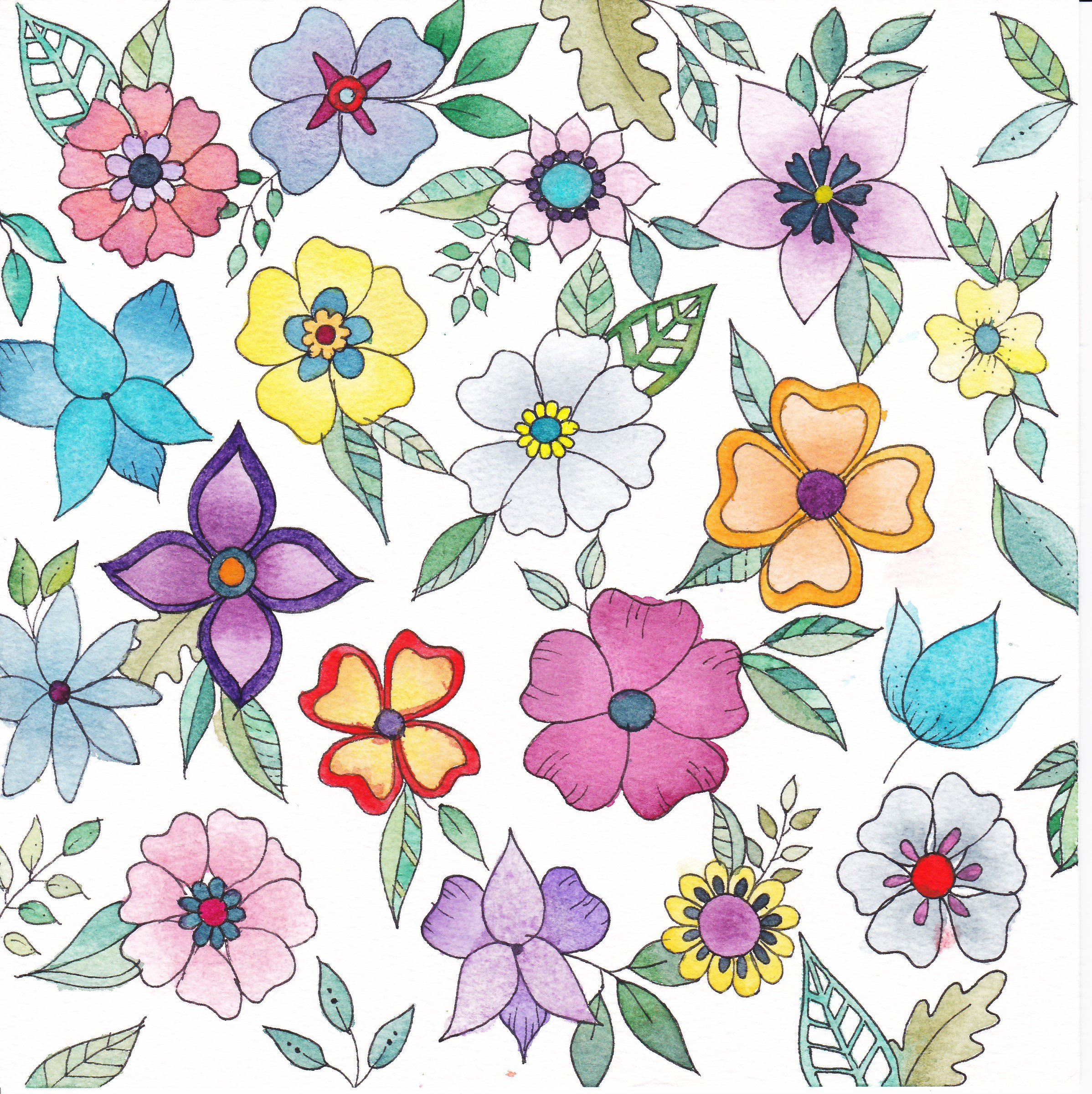 Original Watercolor Watercolor Painting Flower Doodles Etsy