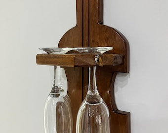 Wooden Violin Wine Glass Holder, Wall Mounted Rustic Bar Decor, Music Lover Gift