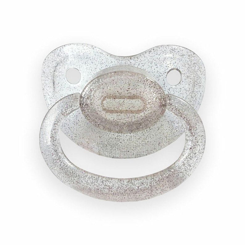 ABDL Adult Pacifier Nuk6 sparkly and transparent colors Glitter Silver