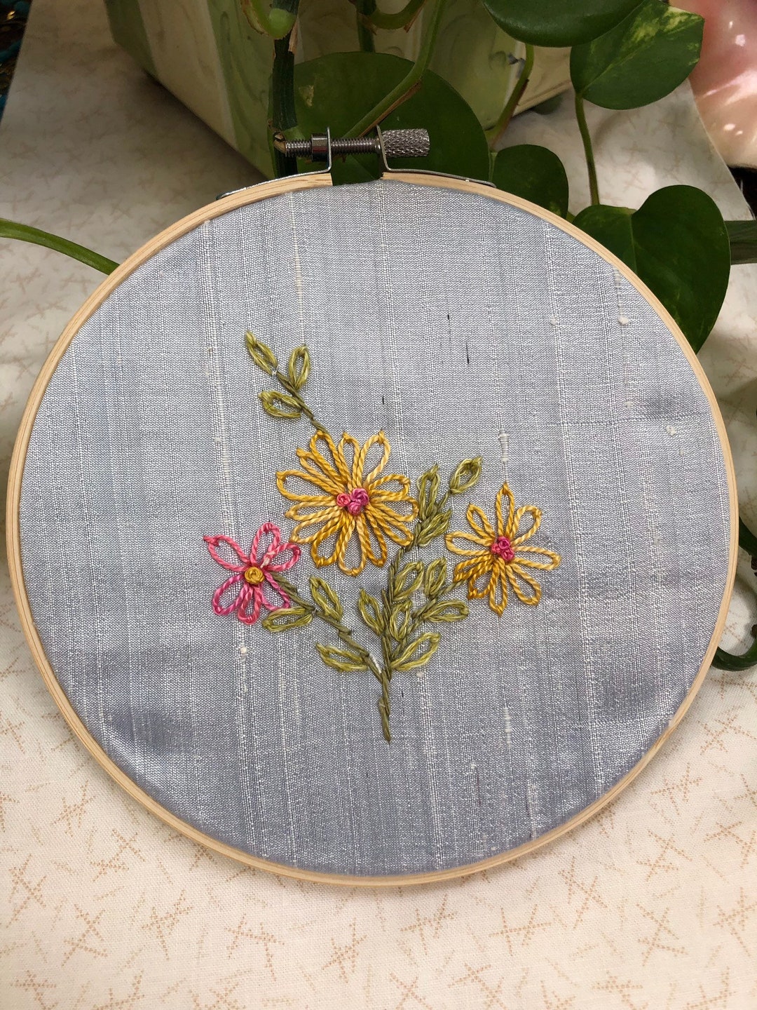 Hand Embroidered Floral Bouquet, Hand Dyed Threads, Silk, Hoop Art - Etsy
