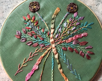 Hand Embroidered Floral Hoop Art, Fiber Art, Textile Art