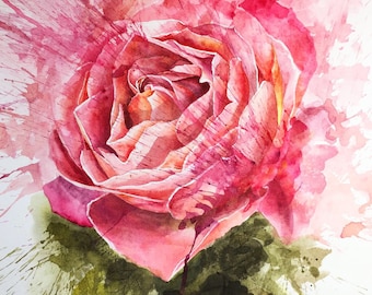 Rose ORIGINAL Watercolor Painting Pink Expression Flower Flowers Roses Watercolors Aquarelle Art  Draw Painting Good vibes, Pink Picture