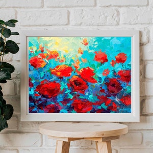 Stampa di fiori di papavero, stampa artistica di papaveri rossi, dipinto a olio, stampa di fiori, stampa giclée, arte murale di papaveri, decorazione floreale, botanica
