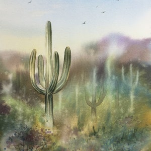 Saguaro ORIGINAL hand painted on paper, USA National Park, Watercolor Painting,  Tree-like cactus Painting, Desert Carnegiea Art, Arizona