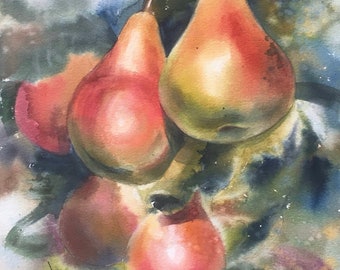 Original Pears Watercolor Painting – Still Life Kitchen Art