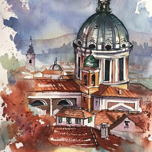 Rome Italy ORIGINAL Watercolor Painting, Rome Wall Art, Italian souvenir, Rooftop, European City, Red Roofs, Roof of House, Wall Decor