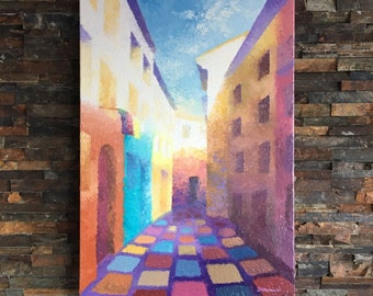 Venice Cityscape Palette Knife Oil Painting, Colorful Houses, Original Canvas Art (100x70cm)