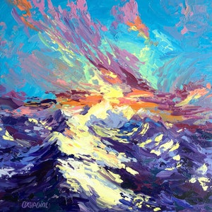 Sunset ORIGINAL Oil Painting, Canvas Painting, Mountains painting, Sea painting, Abstract Sunset Art, Sunset Wall Art, Sky Clouds Sunset