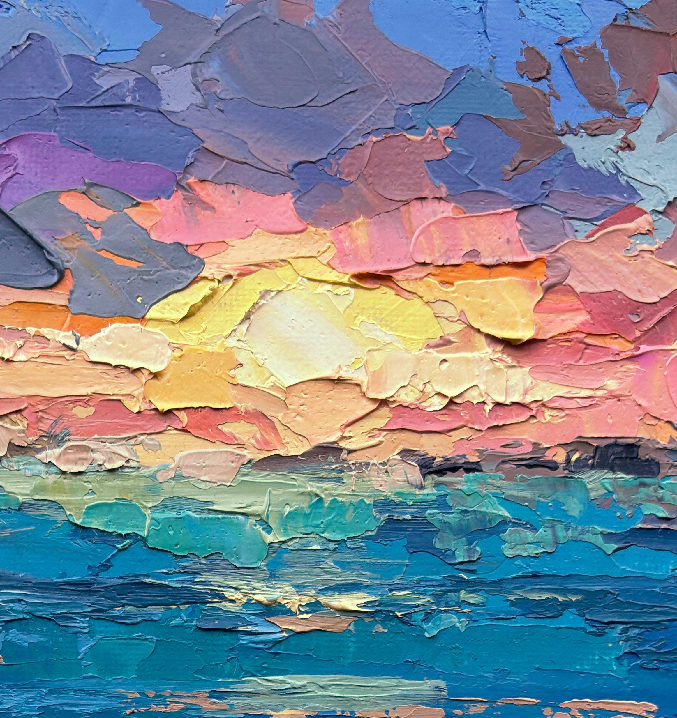 Original Impasto Oil Painting - Sunset Seascape Palette Knife Art - Etsy