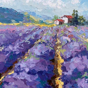 Lavendel Provence ORIGINAL Ölgemälde, Lavendelfeld Wandbild, Provence Malerei, Leinwand Malerei,