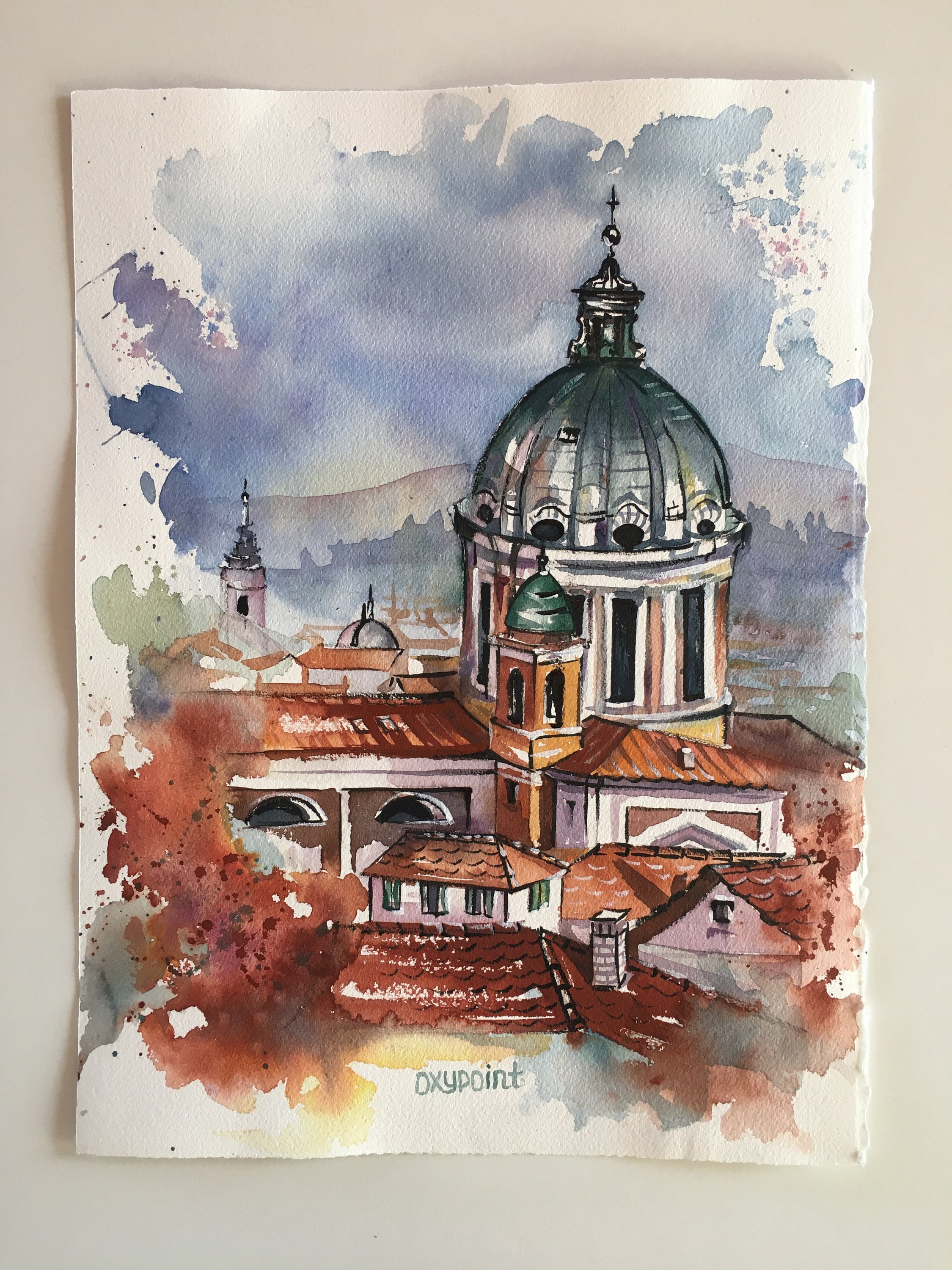 絵画　タペストリー　名画　イタリア　ヨーロッパ ローマ イタリア オリジナル水彩画、ローマの壁画、イタリアのお