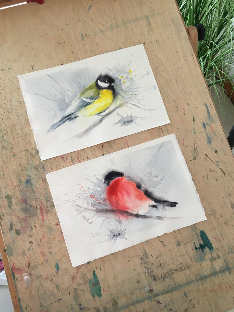 Tit Bird Watercolor Painting Print Art Prints set of Birds Bullfinch Bird Home Decor Wall Art Gallery Wall set of 2 Birds Art Print