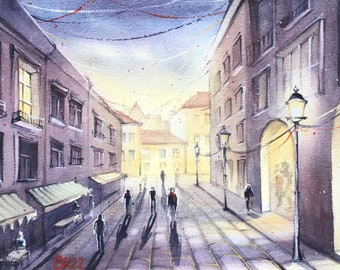 キャンバスに描かれたヨーロッパの街の風景画 ヨーロッパの都市アート