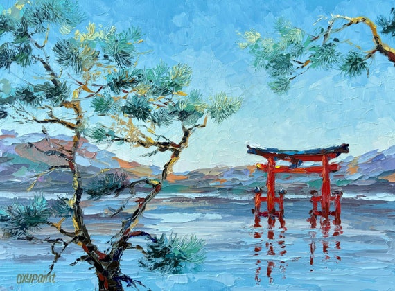 Torii Gate Oil Painting – Original Japanese Landscape Art