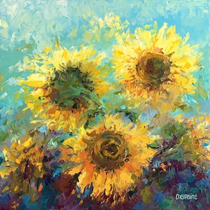 Sunflowers hand painted ORIGINAL Oil Art, Flowers Painting, Canvas Painting, Pallete Knife Picture, Modern Flower, Sunflower Oil Wall Art