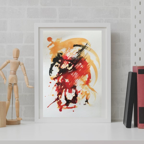 Abstraction peinte à la main ORIGINAL Painting, Red Black Abstraction Wall Art, Red and Black Painting, Small Abstract Painting, Beautiful art