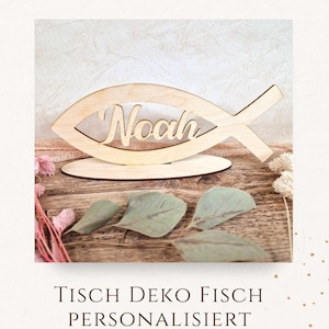 Personalisierte Tischdeko Fisch / Tischaufsteller Taufe, Kommunion, Firmung/ Tischschmuck / HOA-015