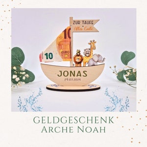Geldgeschenk Personalisiert zur Taufe, Geburt, Kommunion Arche Noah / HOA-011