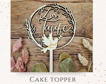 Zur Taufe Cake Topper personalisiert in Blumenranke