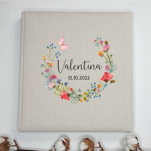 Album fotografico personalizzato con motivo fiori di campo/album fotografico in lino/album per bambini/album dei ricordi/FA-042