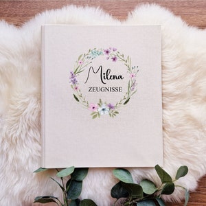 Zeugnismappe personalisiert mit Blumenkreis Modell BK1/ Ordner Schule/ Leinen Zeugnisordner / ZM-044