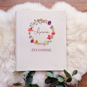 Zeugnismappe personalisiert mit Blumenkreis BK9/ Ordner Schule/ Leinen Zeugnisordner