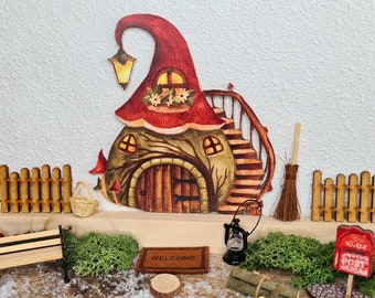 Wichtelhaus Zubehör Weihnachten – Mini-Holzzaun 90cm Mit LED-Lichterkette, Kunstrasen Für Deko & DIY