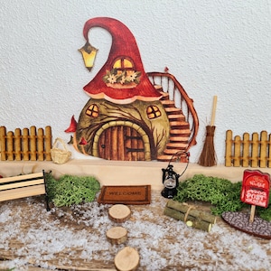 Casa de gnomo nº 3 com escada/duende de Natal/gnomo de Natal/Imp/fada dos dentes/W-054