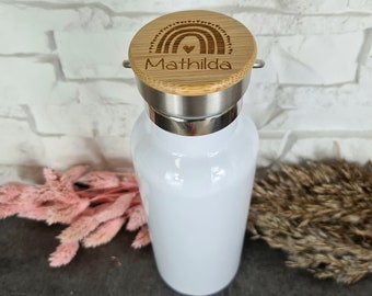 Trinkflasche 500ml mit  Bambusdeckel zum personalisieren/ Thermosflasche