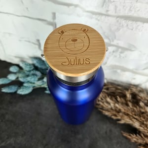 Trinkflasche 500ml mit  Bambusdeckel zum personalisieren/ Thermosflasche / TF-001
