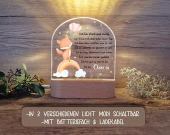 Kinder Nachtlicht Personalisiert LED Motiv Regenbogen Fuchs Affirmationen / Nachtlampe/ Schlummerlicht