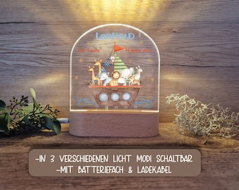 Kinder Nachtlicht Personalisiert LED Motiv Arche Noah/Zur Taufe/ Nachtlampe/ Schlummerlicht