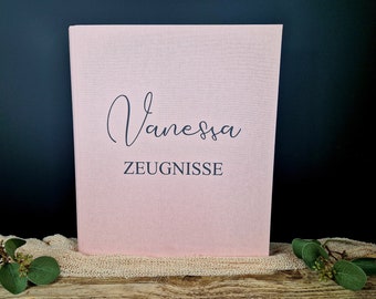 Zeugnismappe personalisiert/ Ordner Schule/ Leinen Zeugnisordner - rosa