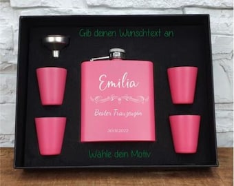 Flachmann Geschenkeset Pink personalisiert/ Geburtstagsgeschenk/ Vatertags Geschenk/ Trauzeugengeschenk / L0151-1