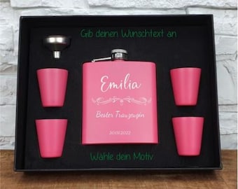 Flachmann Geschenkeset Pink personalisiert/ Geburtstagsgeschenk/ Vatertags Geschenk/ Trauzeugengeschenk