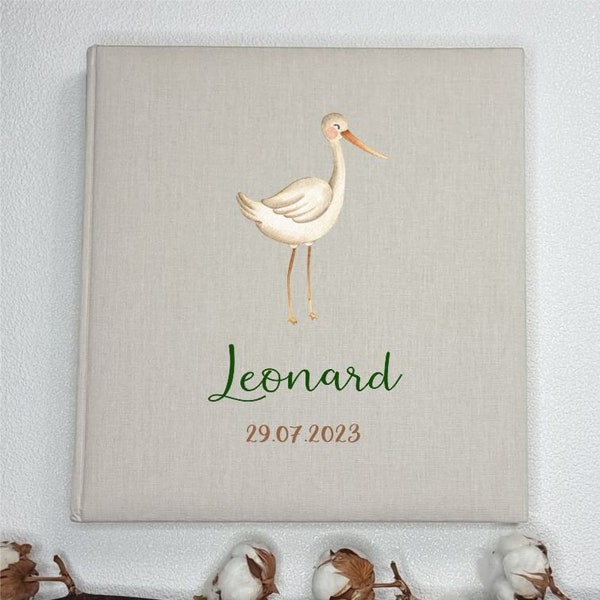 Personalized photo album Stork2/ linen book photo album/ baby album/ memory album/ photo album boys girls