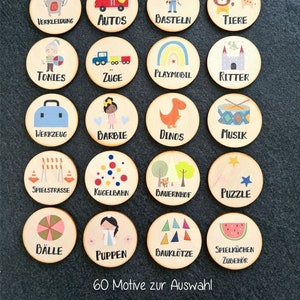 Spielzeugordner aus Holz/ Holzbuttons bedruckt/ Buttons für IKEA TROFAST REGAL