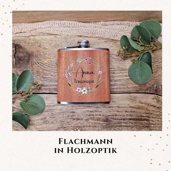 Personalisierter Flachmann Holzdesign/ Flachmann zum personalisieren/ Geburtstagsgeschenk/ Vatertags Geschenk