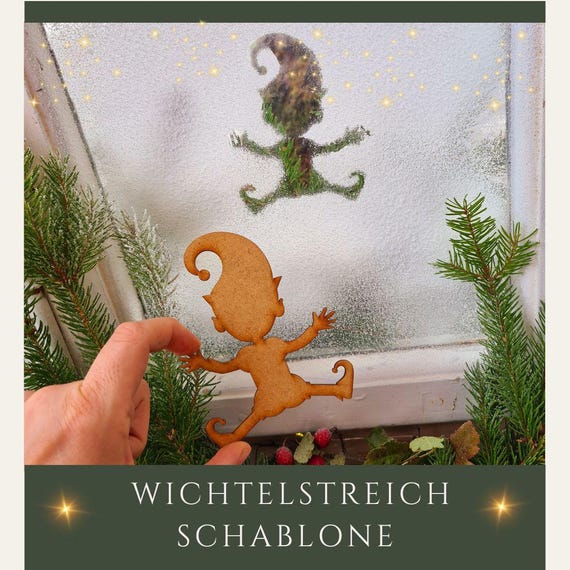 Wichtel Fußabdrücke Schablonen Set 6 Stück – Weihnachtsmann, Rentier, Geschenk, Aus Birkensperrholz Für Schneespray