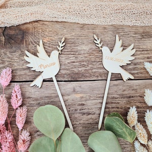 Cake topper personnalisé pour confirmation 2 Tauben mit Daten