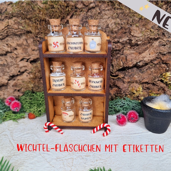 Wichtelzubehör Fläschchen mit Etiketten /Miniatur Zubehör/ Zauberlabor