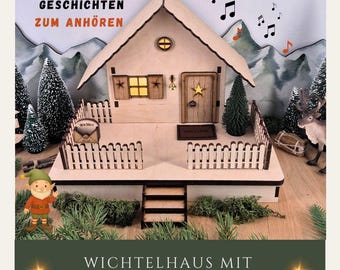 Wichtelhaus Tomte mit 24 Wichtelgeschichten / W-158 – Beleuchtetes, handgefertigtes Unikat/ Miniatur für den Weihnachtswichtel