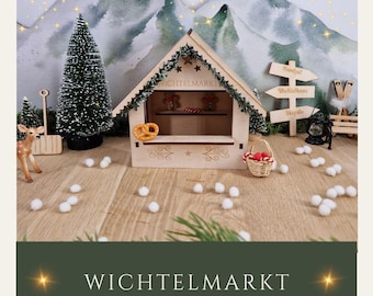 Miniature du marché du Père Noël secret en bois / W-011