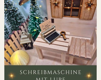 Machine à écrire miniature avec loupe pour le monde des gnomes / W-166