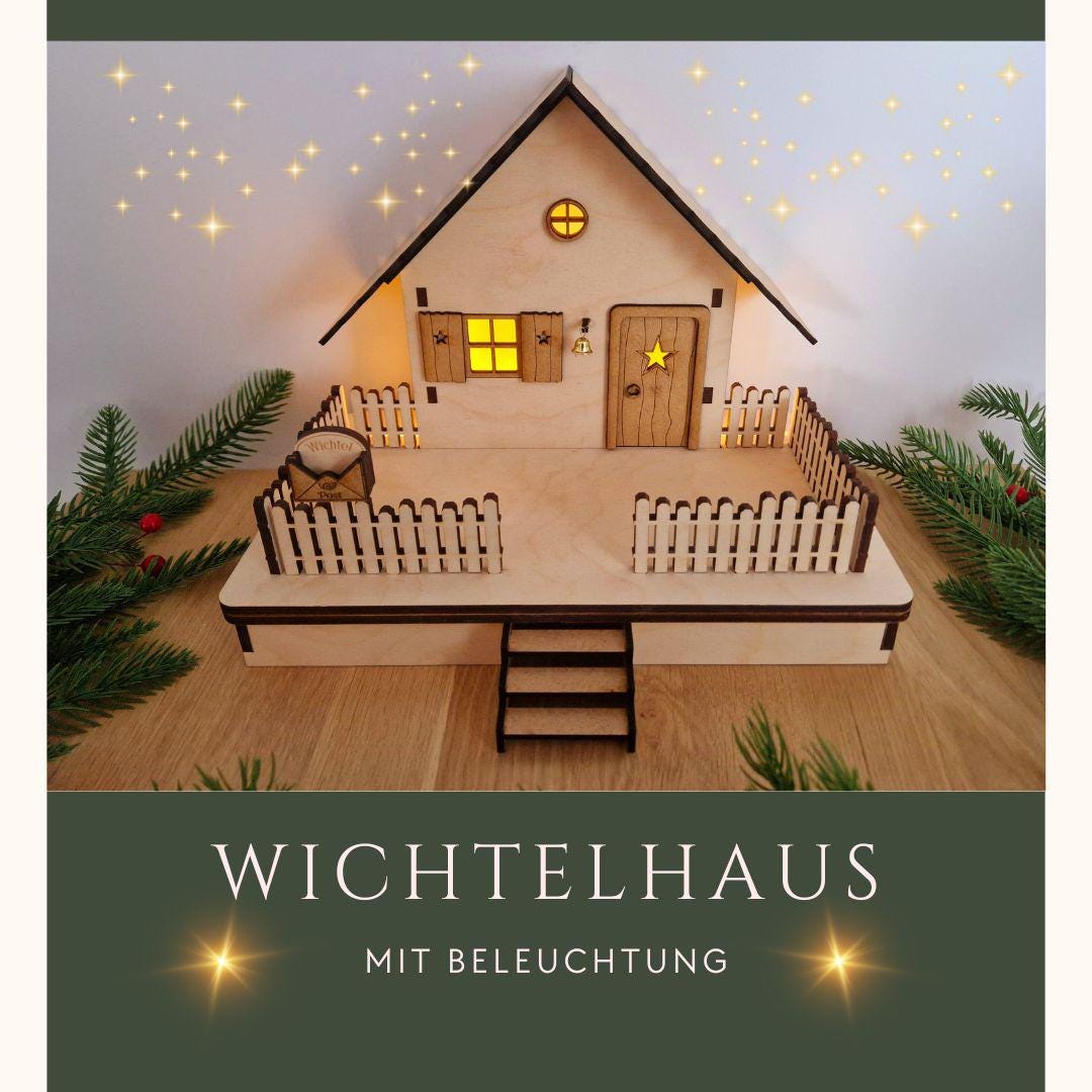 Wichtelhaus aus Holz mit Beleuchtung | Wichtel Zubehör für Weihnachten | handgefertigte Wichteldeko