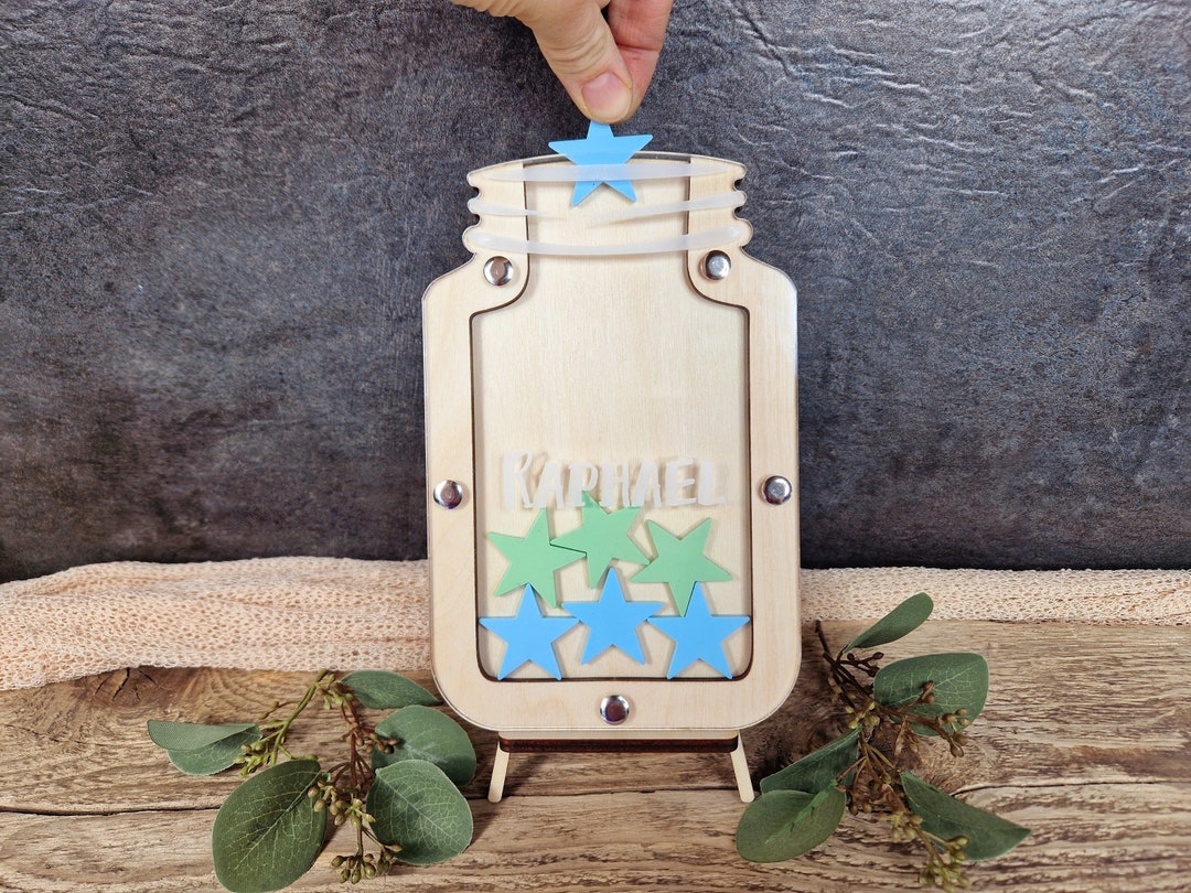 Winspeed Belohnungsglas Mit Sternen – 25 Sterne, Holzhalter, Magnet & Seil, Für Kinder & Klassenzimmer Winspeed Belohnungsglas Mit Sternen – 25 Sterne, Holzhalter, Magnet & Seil, Für Kinder & Klassenzimmer