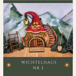 Maison de gnome n° 3 avec échelle/Elfe de Noël/Gnome de Noël/Gnome/Fée des dents/W-054