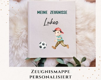 Zeugnismappe personalisiert Motiv Fussballjunge/ Urkunden/ Ordner Schule/ Leinen Zeugnisordner
