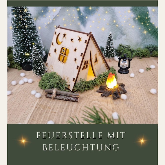 Camino In Miniatura Con Gnomo E Luce LED Per Casa Delle Bambole – Accessori Natalizi E Falò Realistici